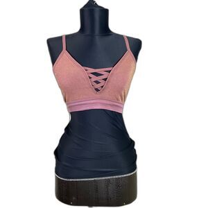 PINK Victoria's Secret Bralette Size Medium Purple metallic gold criss cross